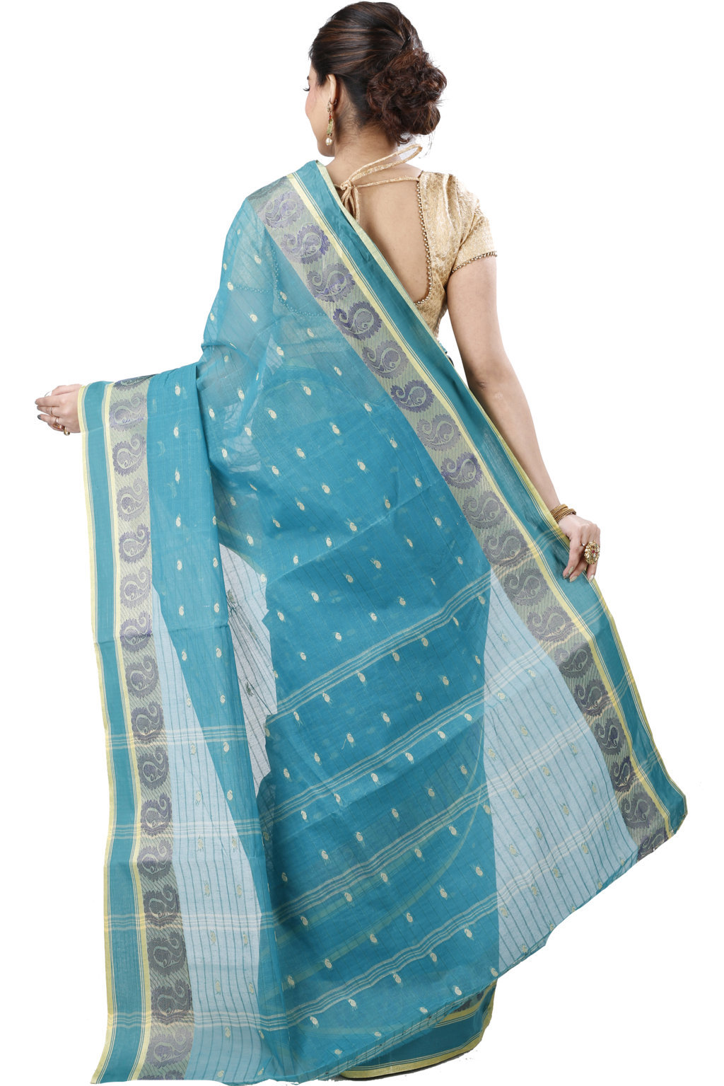 Dark Green Pure Cotton Kolka_Guti Tant Saree (5134)
